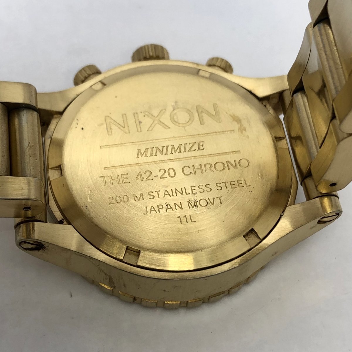 NIXON/ニクソン/MINIMIZE/THE 42-20/CHRONO/クロノ/デイト/ゴールドカラー/ラウンド/200M/クォーツ/メンズ腕時計/ジャンク/T136_画像8