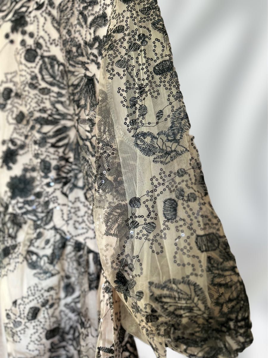 ワンピース ドレス　フォーマル　結婚式　レース　花柄刺繍　スパンコール　XL