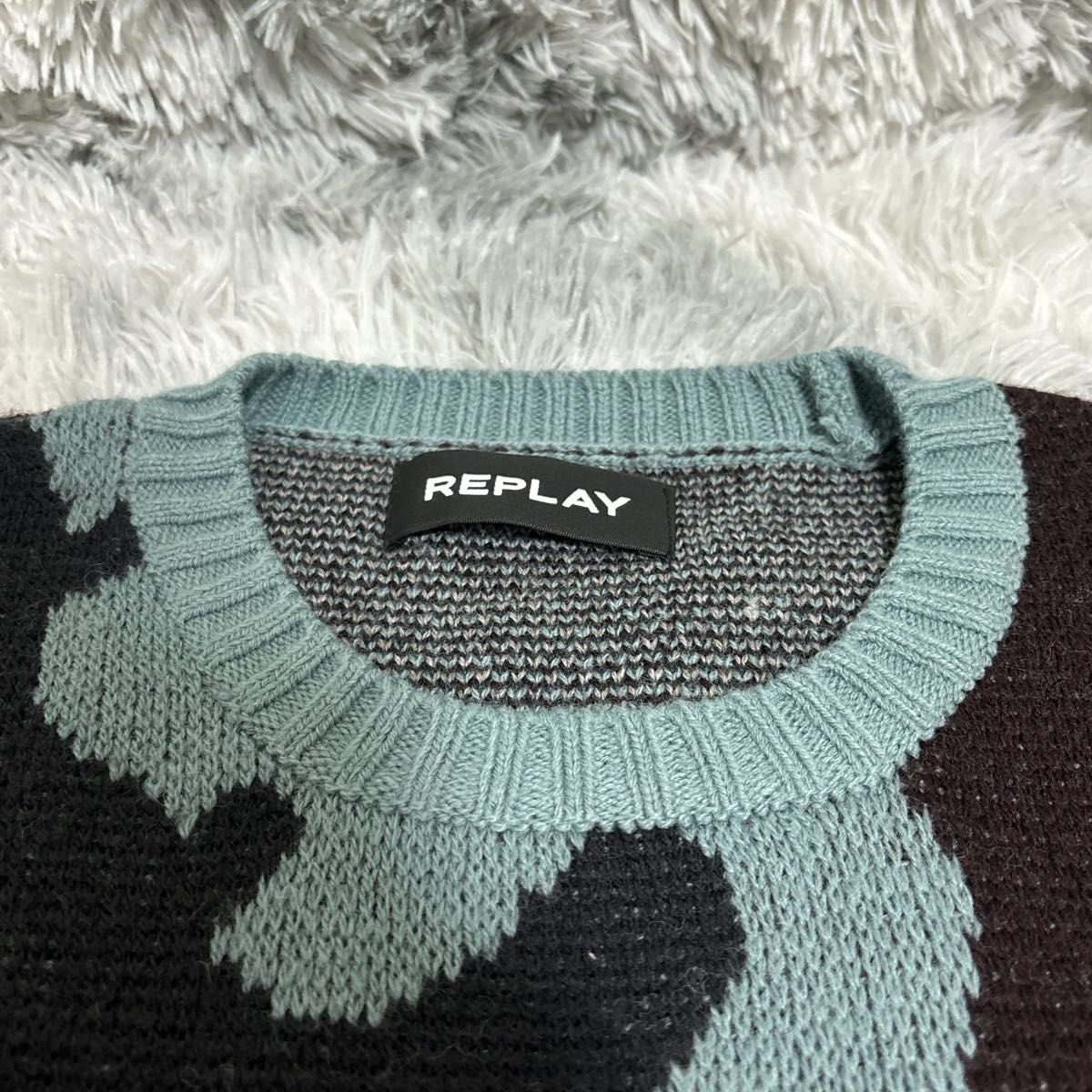 【希少】 REPLAY スカイCAMO ジャガードニット　M トレーナー　羊毛混 セーター ニット
