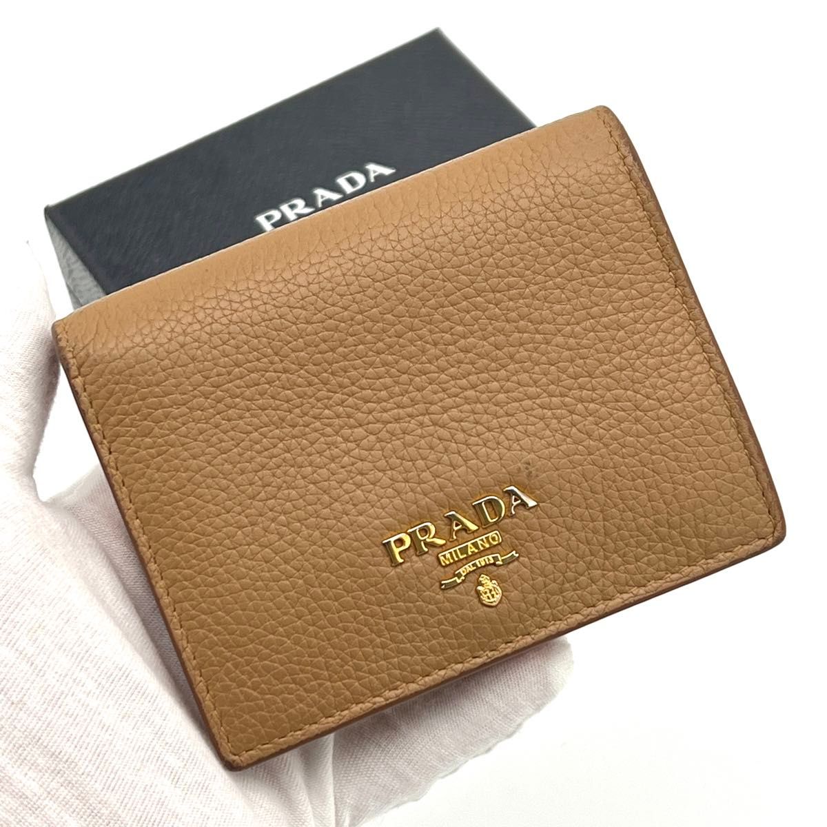 ★美品★PRADA プラダ 折り財布 バイカラー キャメル