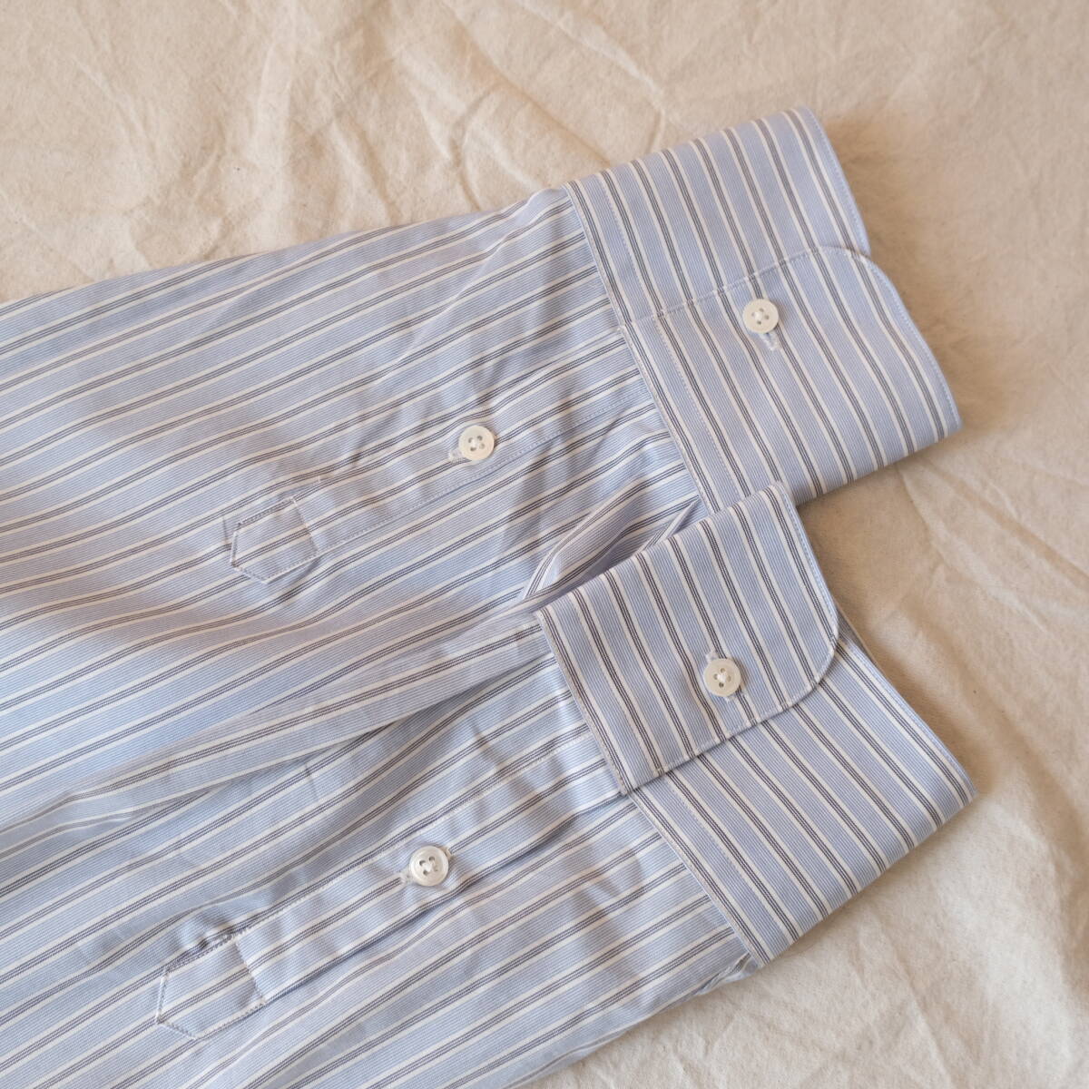  не использовался 90s[ GIORGIO ARMANI ]joru geo Armani ko let's .-ni полоса рубашка с длинным рукавом / голубой серия / 15.5 / Vintage old