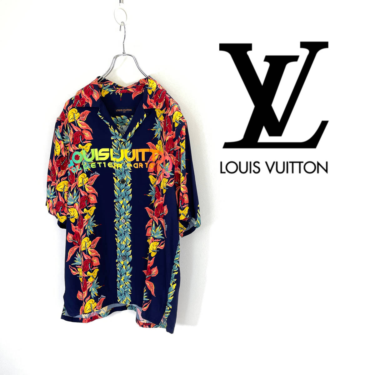 2018SS LOUIS VUITTON ルイヴィトン ネオンロゴ レーヨン オープンカラー アロハシャツ size XL HES96WGFN 0130385_画像1