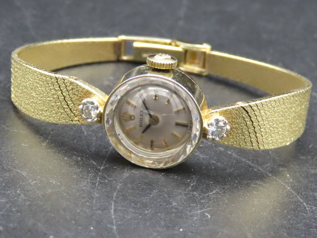 1円～ 稼動品 ROLEX ロレックス 3523 14金 YG 金無垢 総重量18.5g 手巻き Cal.1400 14Kブレス カットガラス レディース腕時計 TTKLG4466_画像3