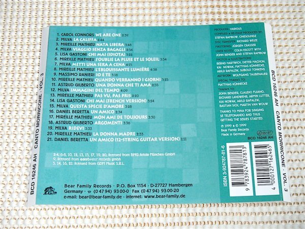 Ennio Morricone Songbook Canto Vol 3 70s/ Bear Family / Mireille Mathieu Astrud Gilberto 等 女性歌物良コンピ エンニオ モリコーネの画像3