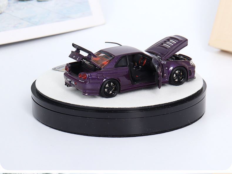 1/64 PGM One model Nissan 日産 GTR R34 Z Tune パープル　全開閉 エンジン付き　丸台座_画像3