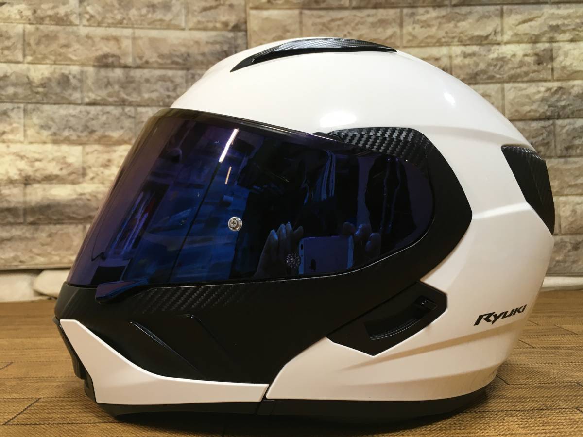 OGK Kabuto RYUKI システムヘルメット ホワイトメタリック色 59-60cm Lサイズ 2020/11製造品 インナーバイザー装備 _画像2