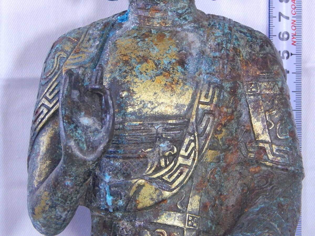青銅 阿弥陀佛坐像 北魏時代 中国古玩 古銅 仏像 唐物 時代物 鍍金仏_画像7
