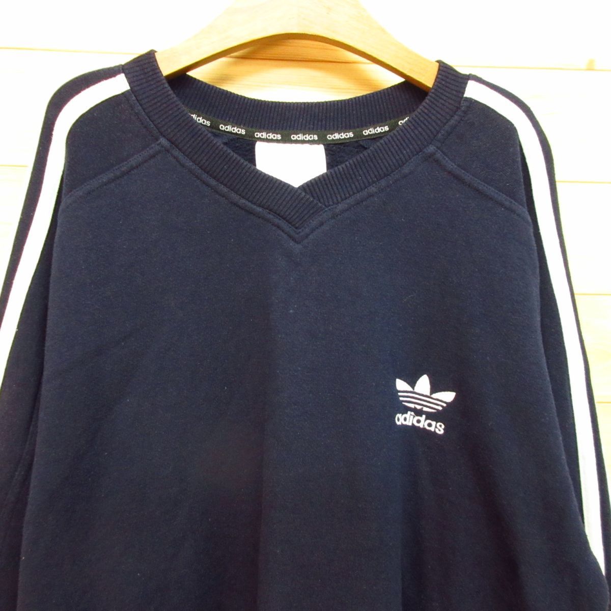 ◎80s！adidas アディダス 銀タグ◆トレーナー スウェット トレフォイルロゴ 三つ葉 裏起毛 ヴィンテージ◆メンズ 紺 Mサイズ◆A3800_画像3