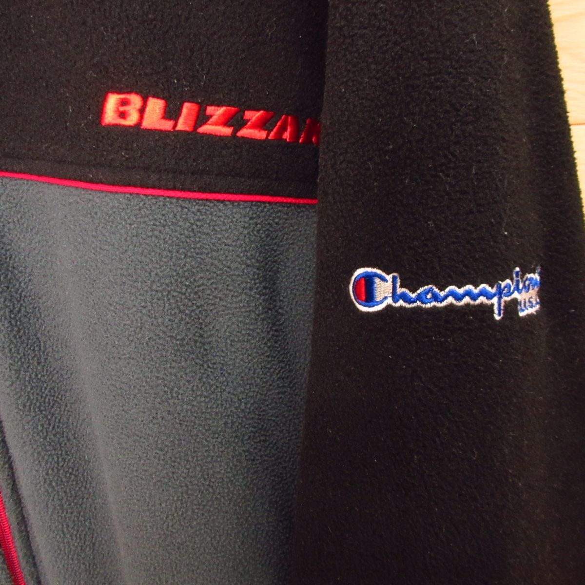 ◎Bridgestone x Champion ブリジストンxチャンピオン BLLIZAK◆フリースジャケット ユニフォーム 車 メカニック◆メンズ 黒 L相当◆A4123_画像4