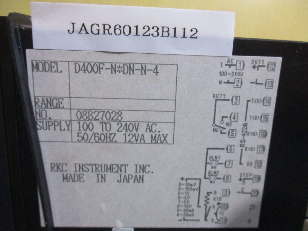 中古 RKC TEMPERATURE CONTROLLER REX-D400 D400F-N*DN-N-4 温度コントローラー (JAGR60123B112)_画像2