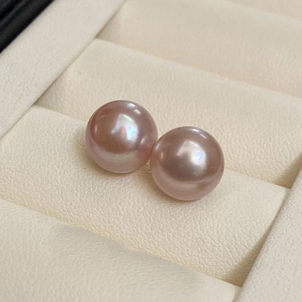 大粒　照り良く　天然淡水真珠　直結　パールピアス　本真珠　ムラサキ　10-10.5mm_画像2