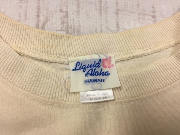 USA製 Liquid Aloha ハワイ HAWAII スーベニア サーフ 半袖Tシャツ カットソー メンズ M ベージュの画像2