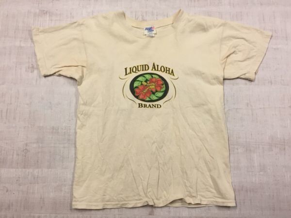 USA製 Liquid Aloha ハワイ HAWAII スーベニア サーフ 半袖Tシャツ カットソー メンズ M ベージュの画像1