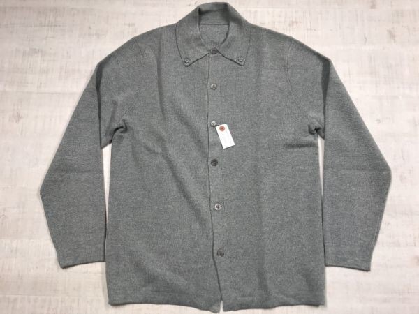 レトロ トラッド サンプル品 古着 ミドルゲージ ボタンダウン ニット シャツ ジャケット カーディガン メンズ グレーの画像1