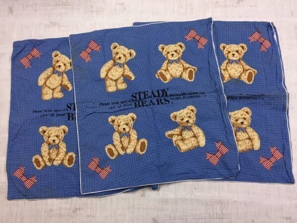 オールド レトロ クラシック トラッド STEADY BEARS テディーベアー キャラクター ファンシー クッションカバー 3点セット 青系_画像2