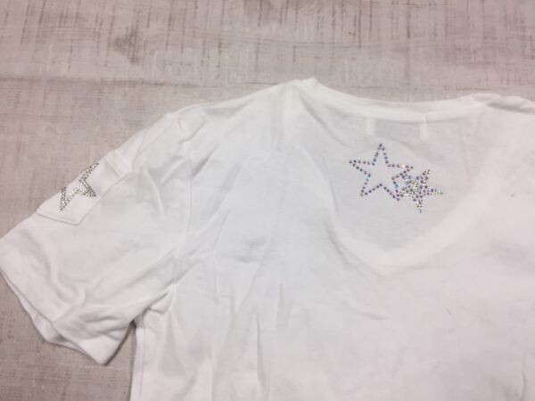 TRUST FORMATION Y2K 00's 古着 ラインストーン 星柄 Vネック 半袖Tシャツ カットソー トップス レディース 韓国製 白_画像3