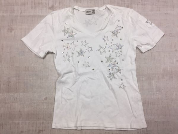 TRUST FORMATION Y2K 00's 古着 ラインストーン 星柄 Vネック 半袖Tシャツ カットソー トップス レディース 韓国製 白_画像1