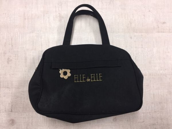 エル ELLE de ELLE 古着小物 レトロ オールド クラシック ハンドバッグ かばん 鞄 レディース チャーム付き 黒_画像1