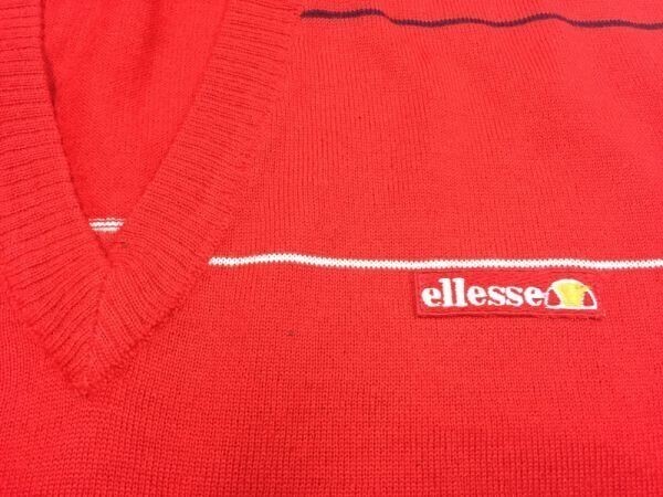 ITALY製 エレッセ ellesse レトロ スキー ユーロ ビンテージ古着 ジャガードボーダー Vネック ニットセーター メンズ 48 赤_画像3