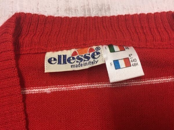 ITALY製 エレッセ ellesse レトロ スキー ユーロ ビンテージ古着 ジャガードボーダー Vネック ニットセーター メンズ 48 赤_画像2