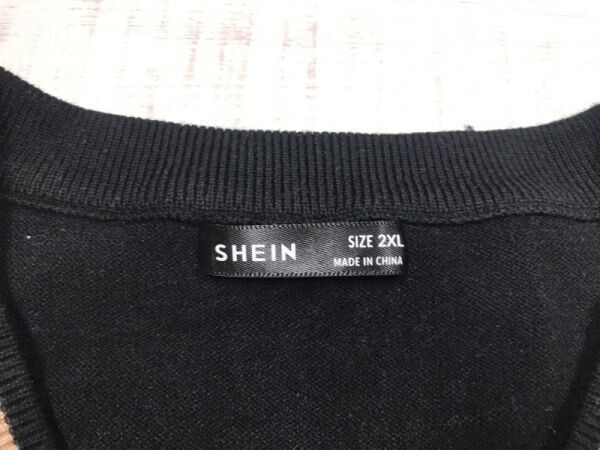 シーン SHEIN 千鳥格子ハウンドトゥース Vネック ニット ベスト メンズ レディース 男女兼用 2XL 黒/ベージュ_画像2