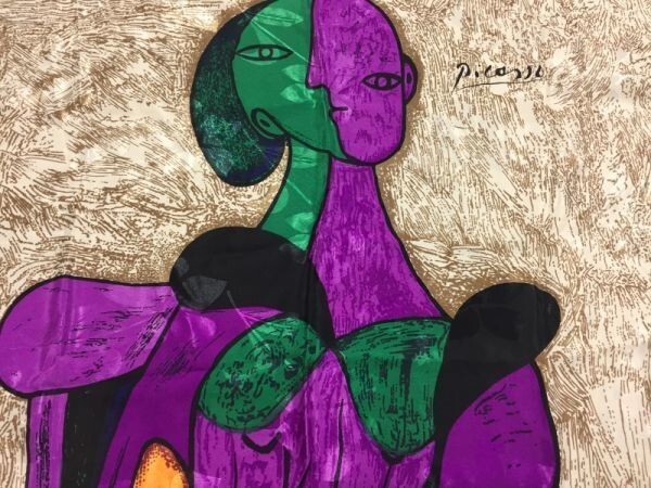  Picasso Picaso retro mode art picture . earth production Hsu red a large size scarf lady's navy blue / purple / green 