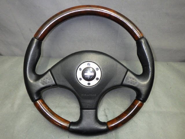 H20 year Copen L880K steering wheel air bag lack of MOMO wood leather combination steering wheel original [ZNo:05009644]