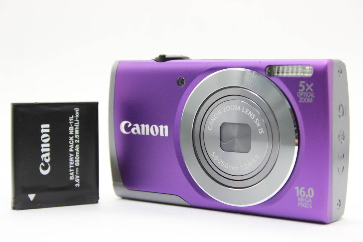 【返品保証】 キャノン Canon PowerShot A3500 IS パープル 5x バッテリー付き コンパクトデジタルカメラ s7024