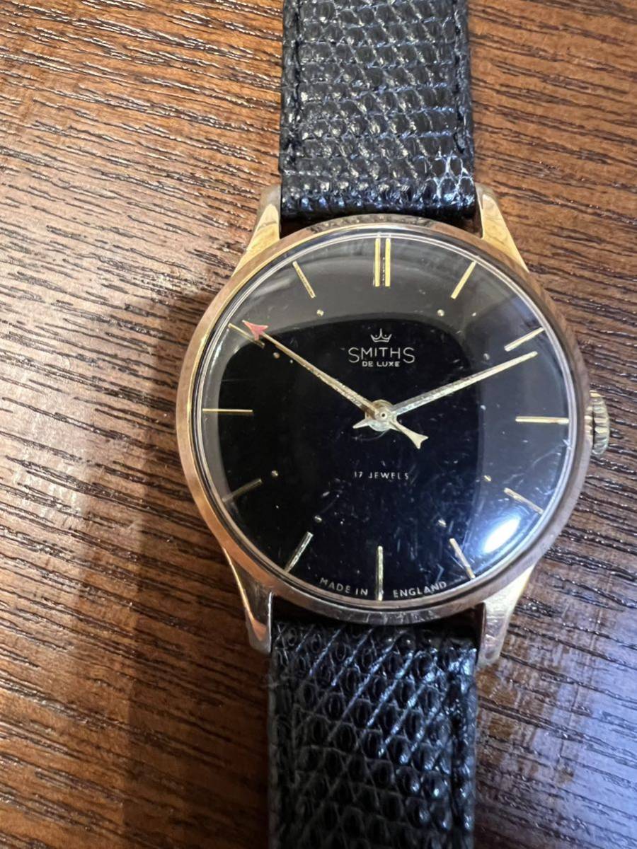 1950年代 英国スミス社製 デラックス ゴールドプレーテッド 黒文字盤 17石手巻腕時計