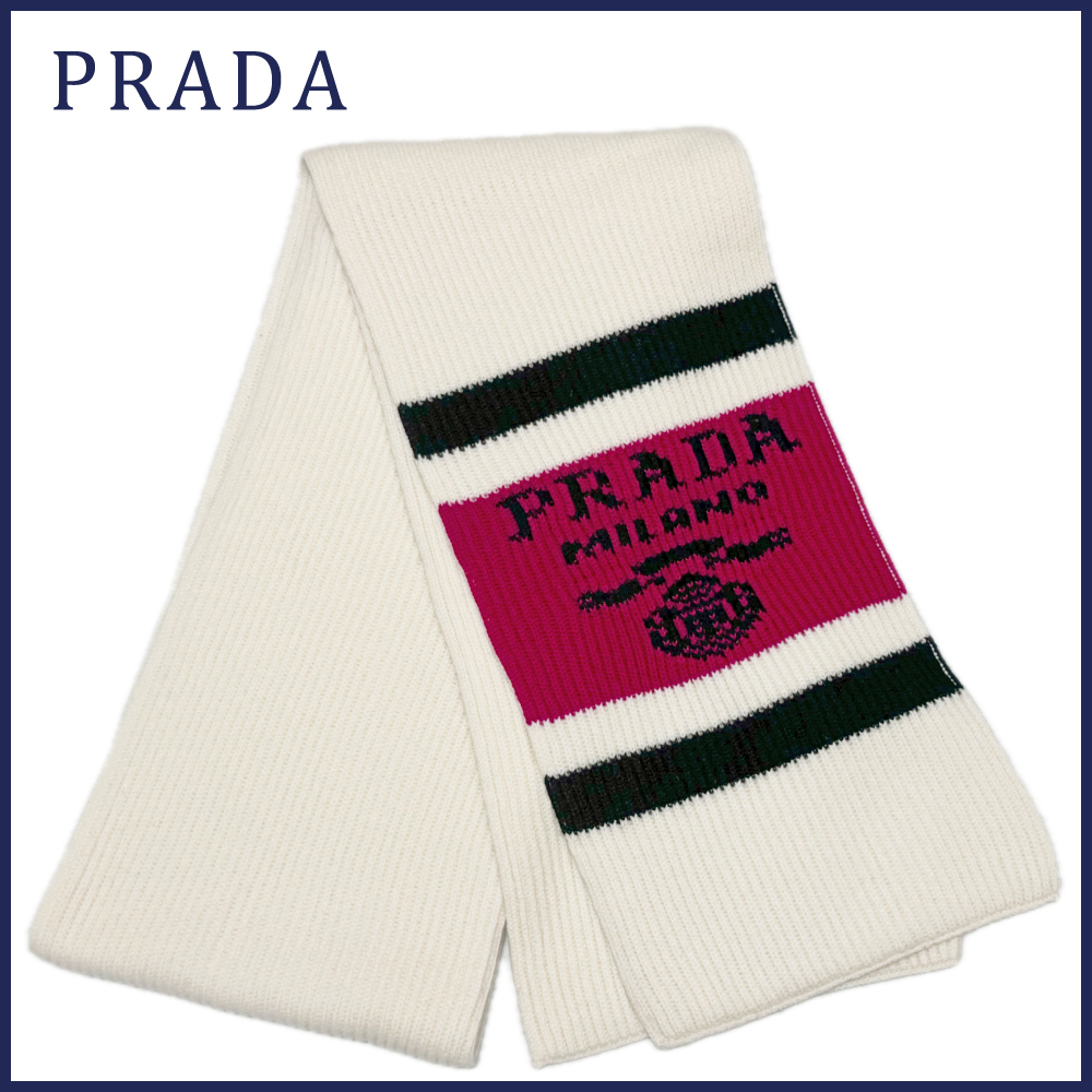  новый товар Prada кашемир 100% толстый вязаный muffler белый PRADA*