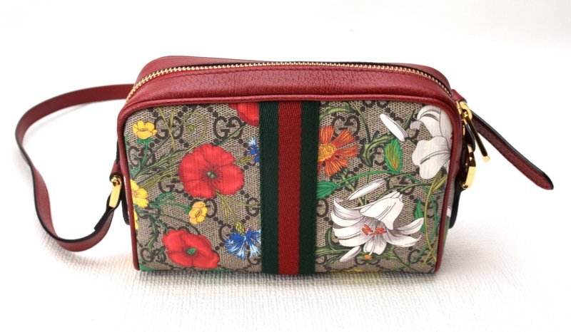 極美品 GUCCI グッチ 【GGスプリーム オフィディア フローラ ショルダーバッグ 517350 ベージュ系(花柄)×赤系×ゴールド金具】箱付き_画像3