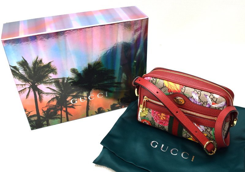 極美品 GUCCI グッチ 【GGスプリーム オフィディア フローラ ショルダーバッグ 517350 ベージュ系(花柄)×赤系×ゴールド金具】箱付き_画像1