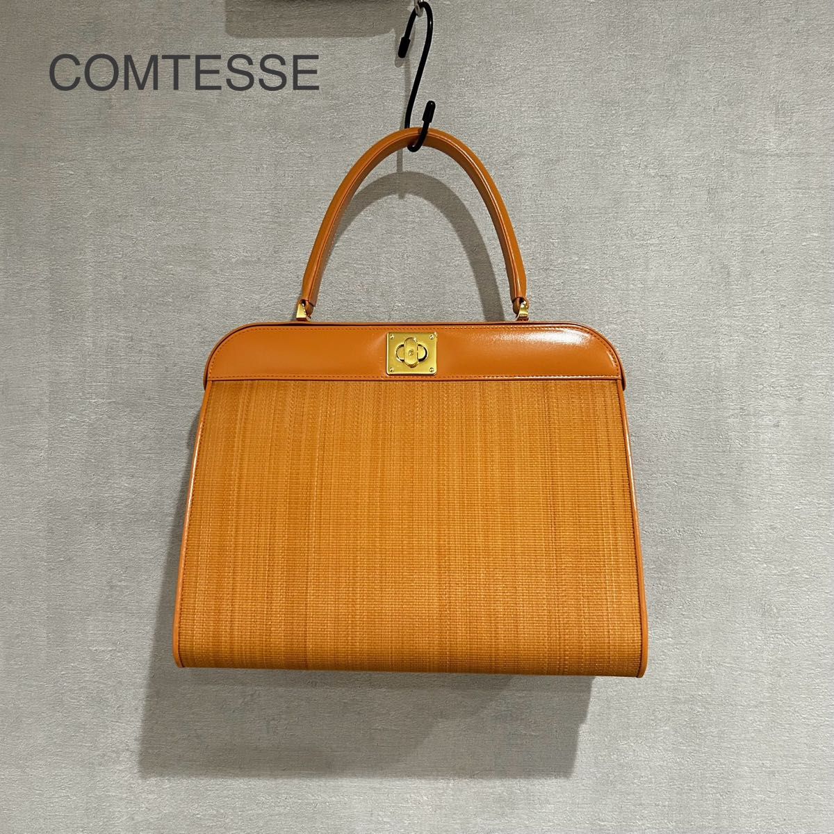 【美品】COMTESSE  コンテス　ホースヘア×レザー　ハンドバッグ　ゴールド ゴールド金具