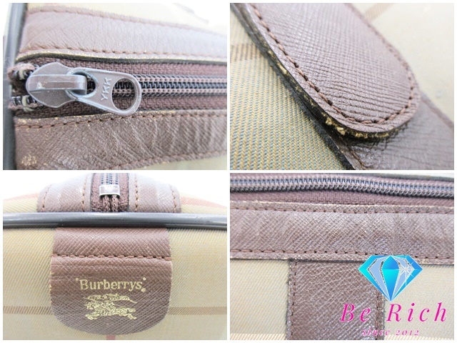 バーバリー BURBERRY ボストンバッグ チェック ベージュ 茶 PVC レザー ロゴ ハンドバッグ トラベル 旅行 鞄 【中古】 bk7384_画像7