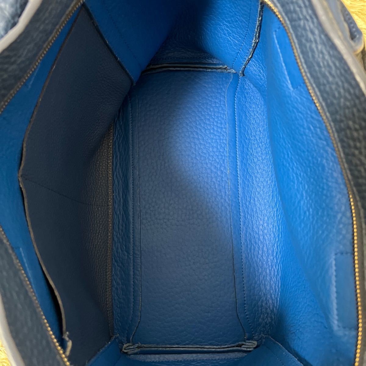 FURLA フルラ トートバッグ ハンドバッグ ショルダー ビジネスバッグ レザー 肩掛け ブルー系 シボ革 メンズ A4 大容量_画像10