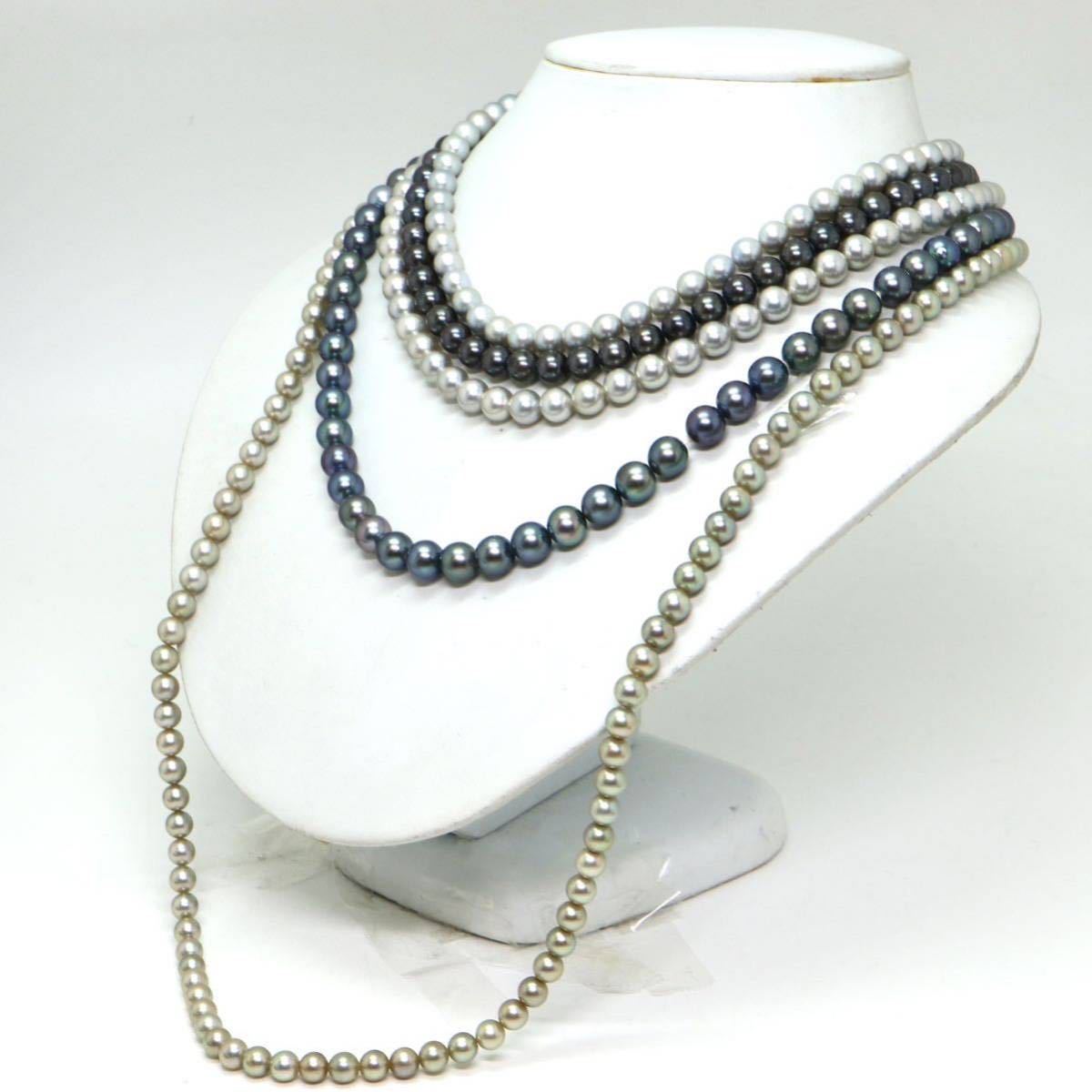 テリ良し!!《アコヤ本真珠5本ネックレスまとめ》F 約6.0-8.5mm珠 約192.7g pearl necklace jewelry EB0_画像3