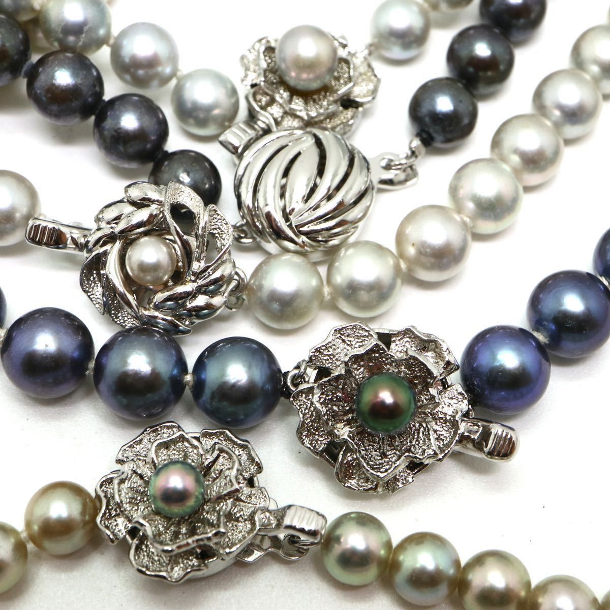 テリ良し!!《アコヤ本真珠5本ネックレスまとめ》F 約6.0-8.5mm珠 約192.7g pearl necklace jewelry EB0_画像4