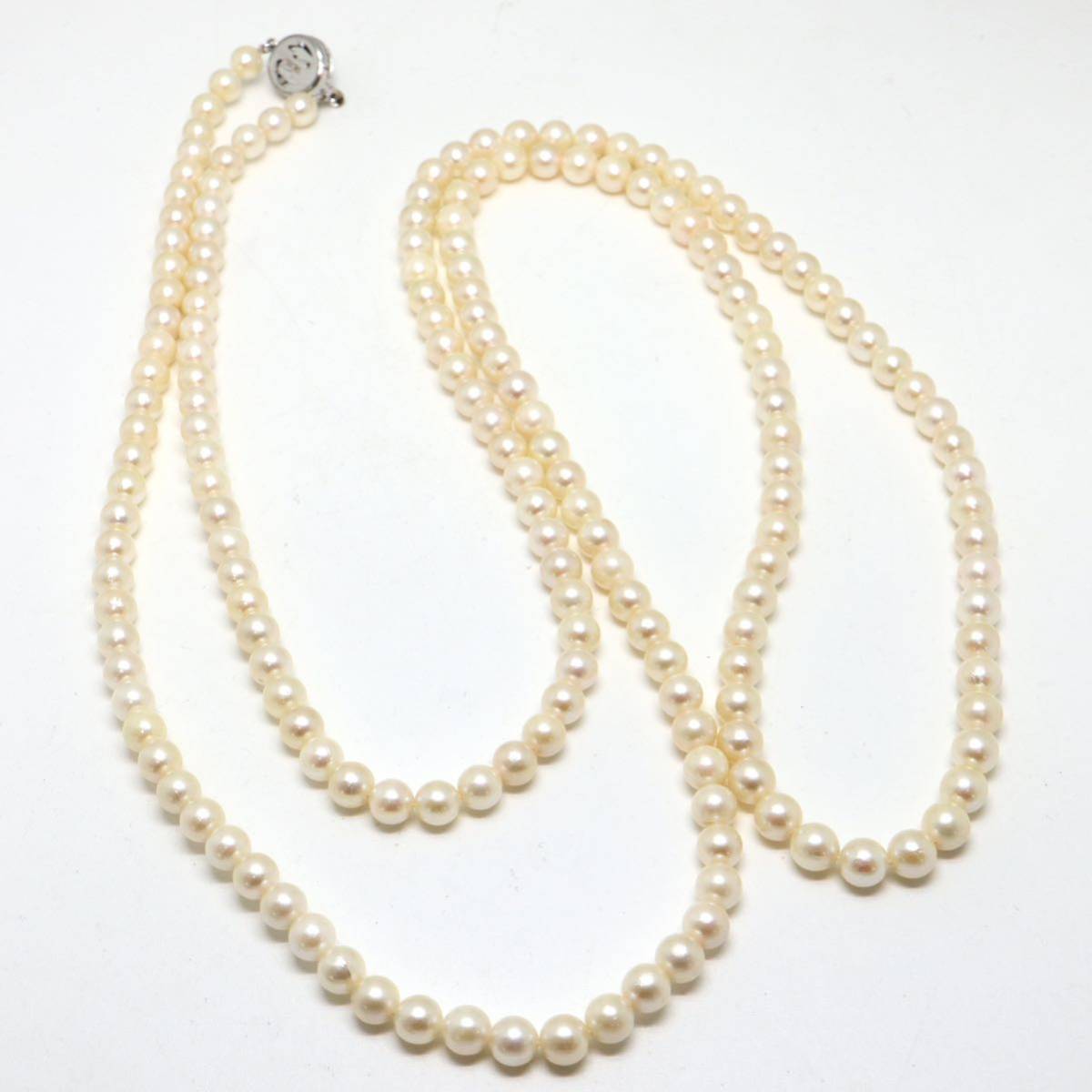 《アコヤ本真珠ロングネックレス》F 約6.5-7.0mm珠 約80.4g 約119cm pearl necklace jewelry EB0/EC0_画像6