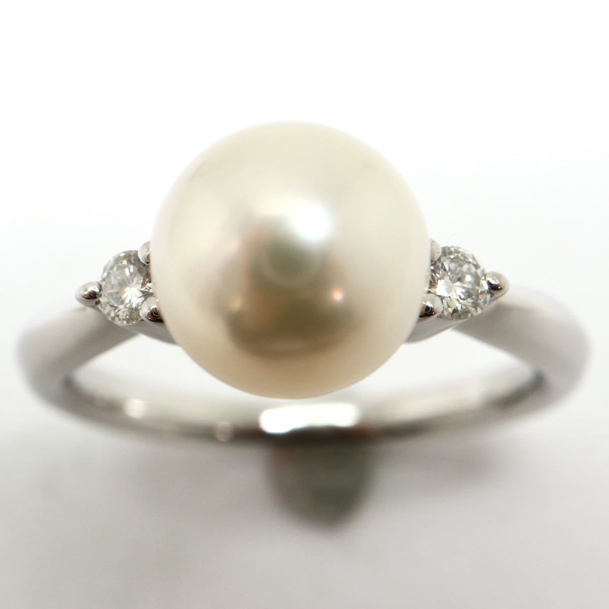 鑑定書付き!!壱百年珠!!《Pt900天然ダイヤモンド/アコヤ本真珠リング》F 約5.2g 12号 diamond パール pearl jewelry ring 指輪 EB7/EC8_画像3