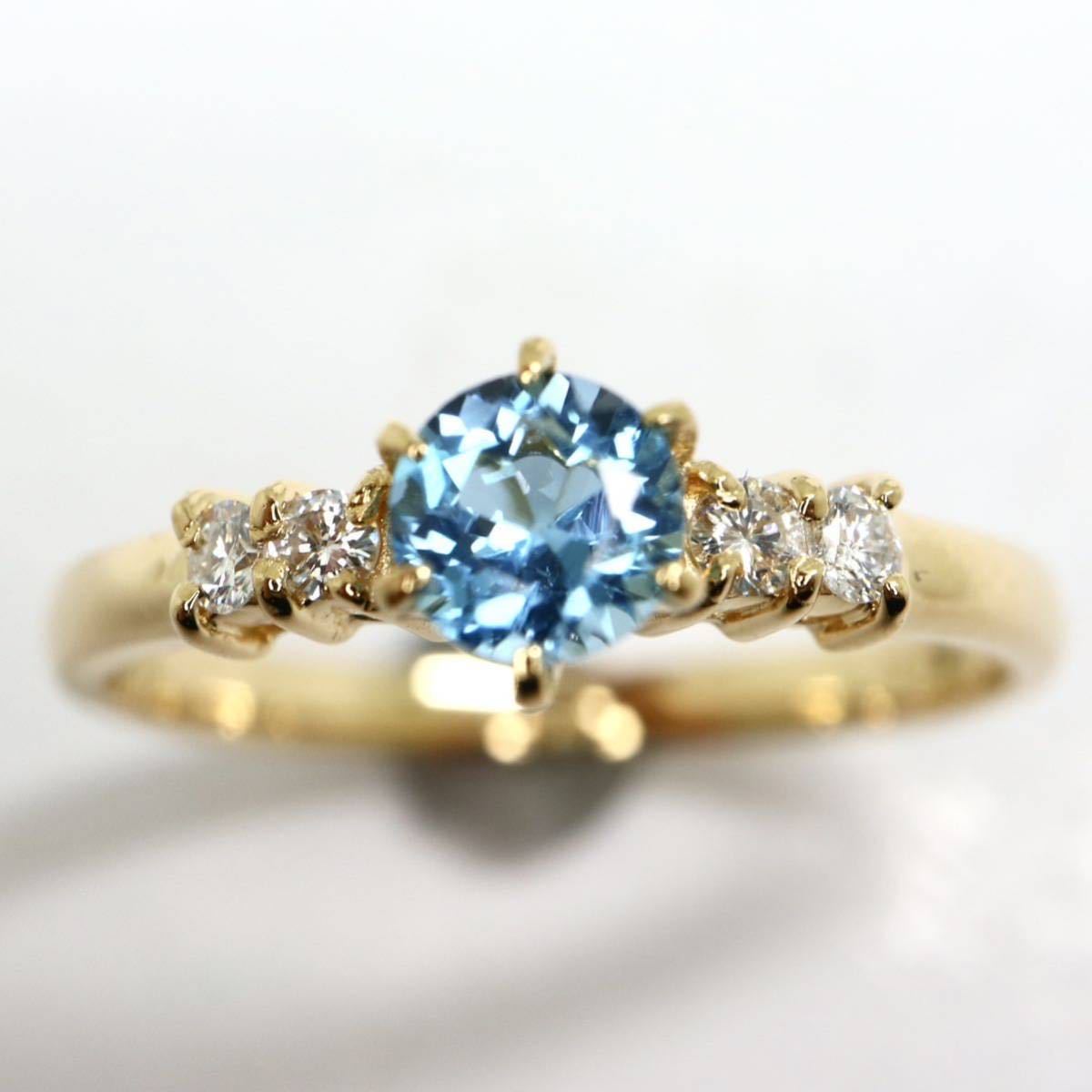 ソーティング付き!!《K18 天然ダイヤモンド/天然ブルートパーズリング》F 1.7g 約10号 topaz diamond ring 指輪 jewelry ジュエリー EA3/EA_画像3