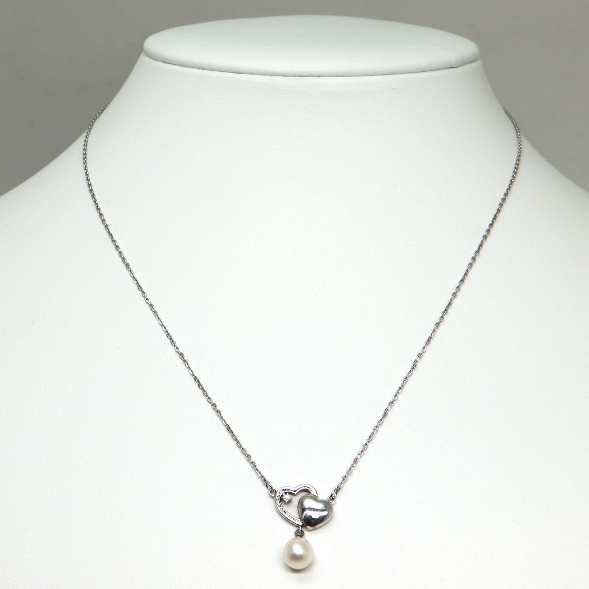 TASAKI(田崎真珠)箱付き!!《天然ダイヤモンド付きアコヤ本真珠ネックレス》F 約6.2mm珠 約3.2g 約41.5cm 0.01ct necklace jewelry DC0/EA2_画像3