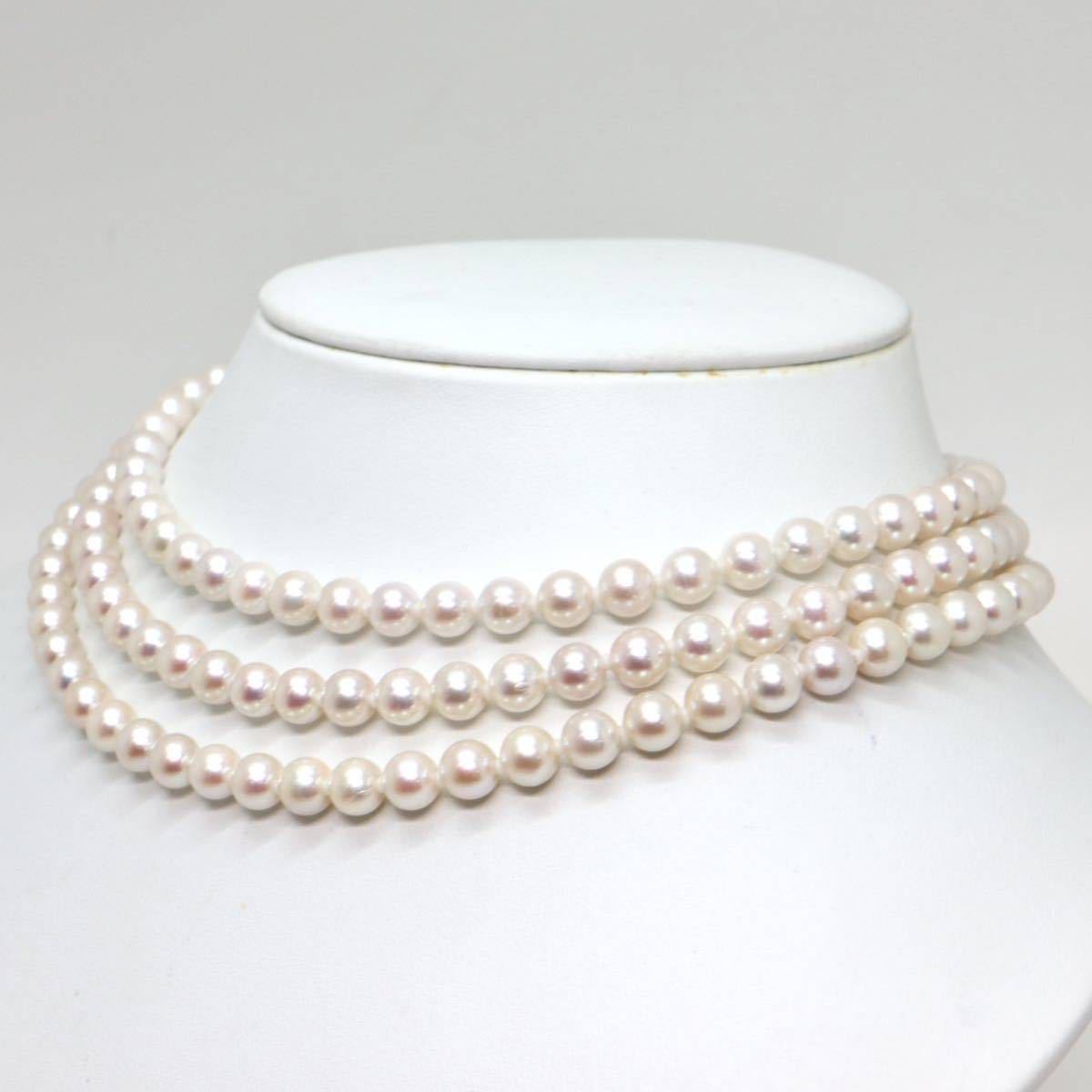 《アコヤ本真珠3連ネックレス》F 6.0-6.5mm珠 59.7g 36cm pearl necklace ジュエリー jewelry EC0/EC0_画像3