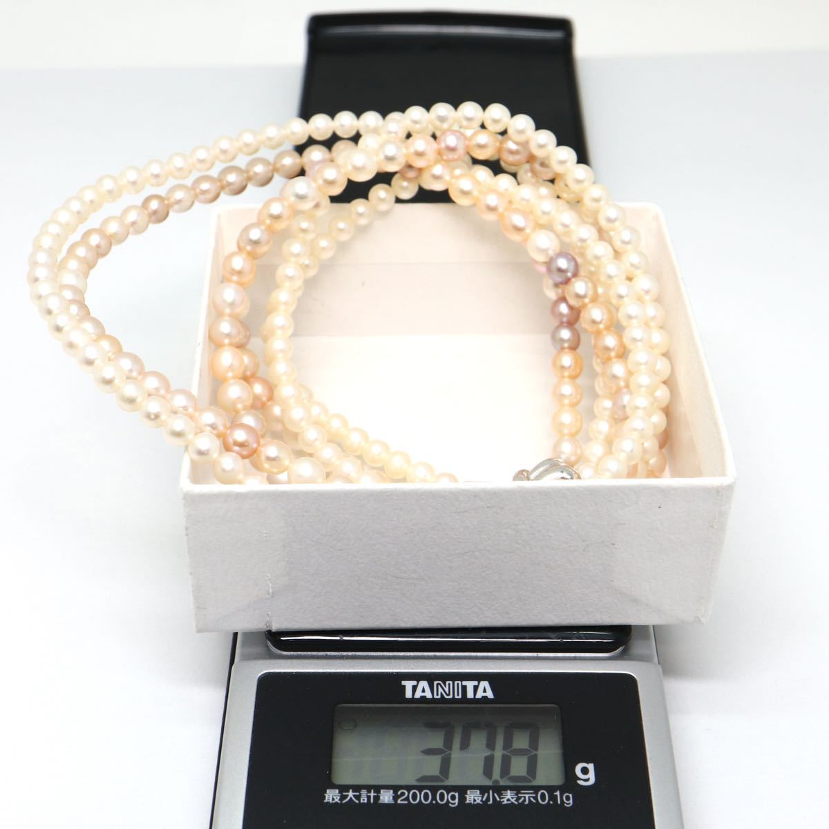 《本真珠2連ネックレス》M 4.0-5.0mm珠 37.8g 約60.5/62.5cm pearl necklace ジュエリー jewelry DE5/ED0_画像8
