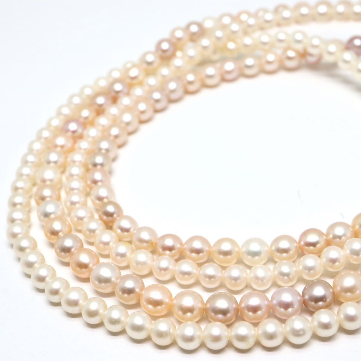 《本真珠2連ネックレス》M 4.0-5.0mm珠 37.8g 約60.5/62.5cm pearl necklace ジュエリー jewelry DE5/ED0_画像5