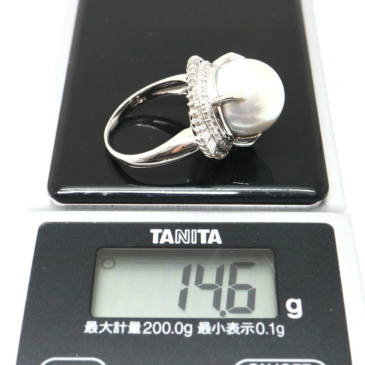 豪華!!《Pt900 天然ダイヤモンド/南洋白蝶真珠リング》M 14.6g 約14号 0.50ct パール pearl ring 指輪 jewelry ジュエリー EF6/EF8_画像10