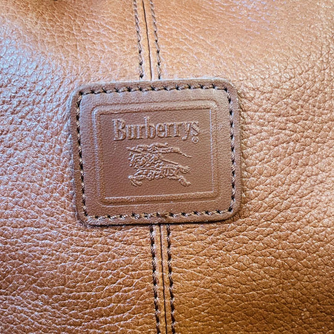 美品バーバリー ショルダーバッグ バケット 巾着 ポーチ コインケース ノバチェック レザー Burberry シャドーホース キャメルブラウン