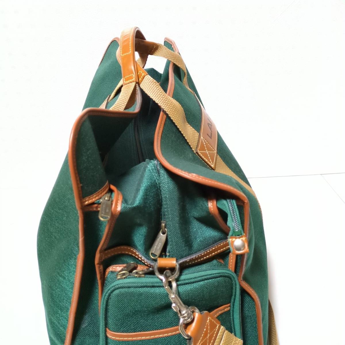 T012 希少ビッグサイズ!! LANCEL ランセル フランス製 ボストンバッグ グリーン 方掛け 手持ち 旅行鞄 かばん バッグ_画像4