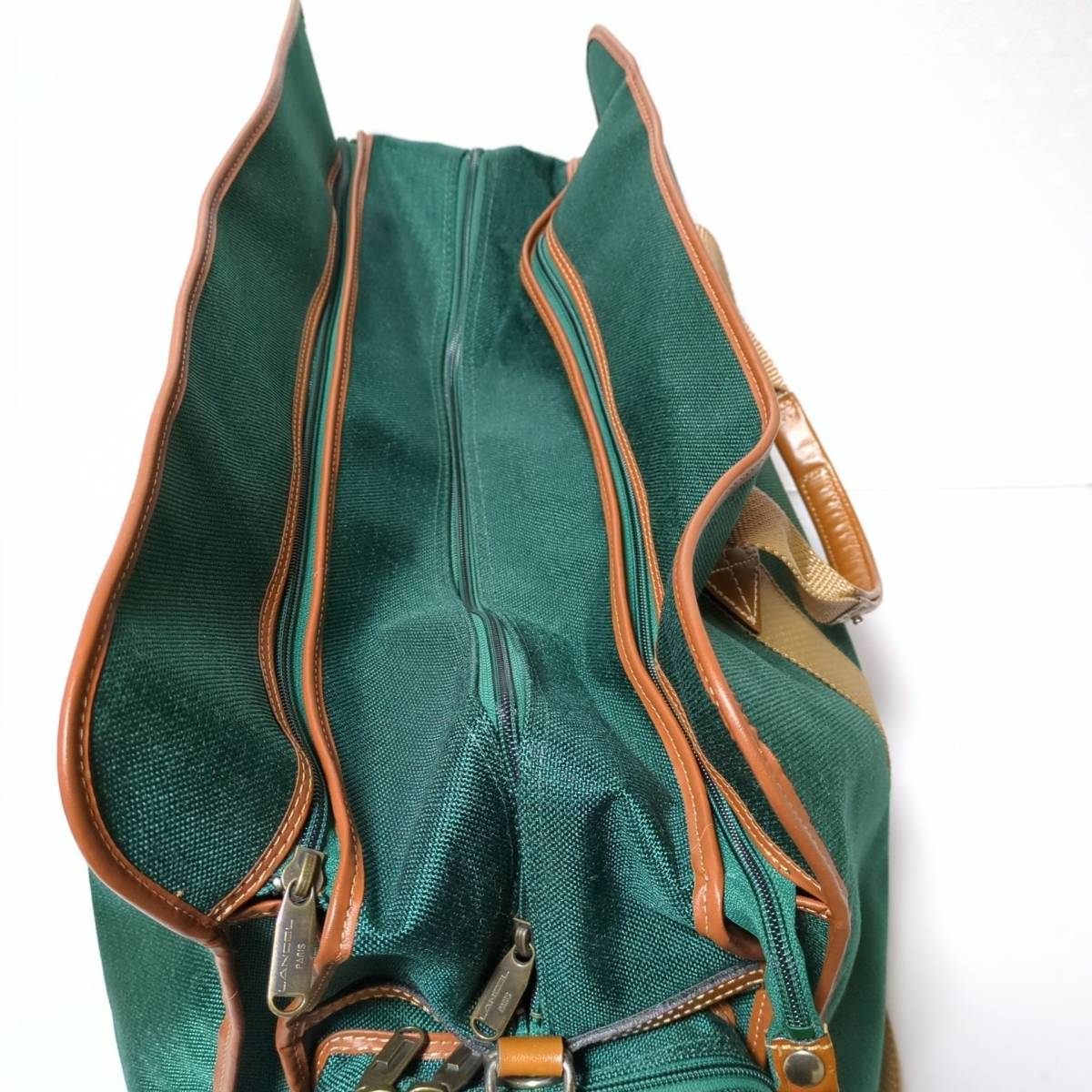T012 希少ビッグサイズ!! LANCEL ランセル フランス製 ボストンバッグ グリーン 方掛け 手持ち 旅行鞄 かばん バッグ_画像5