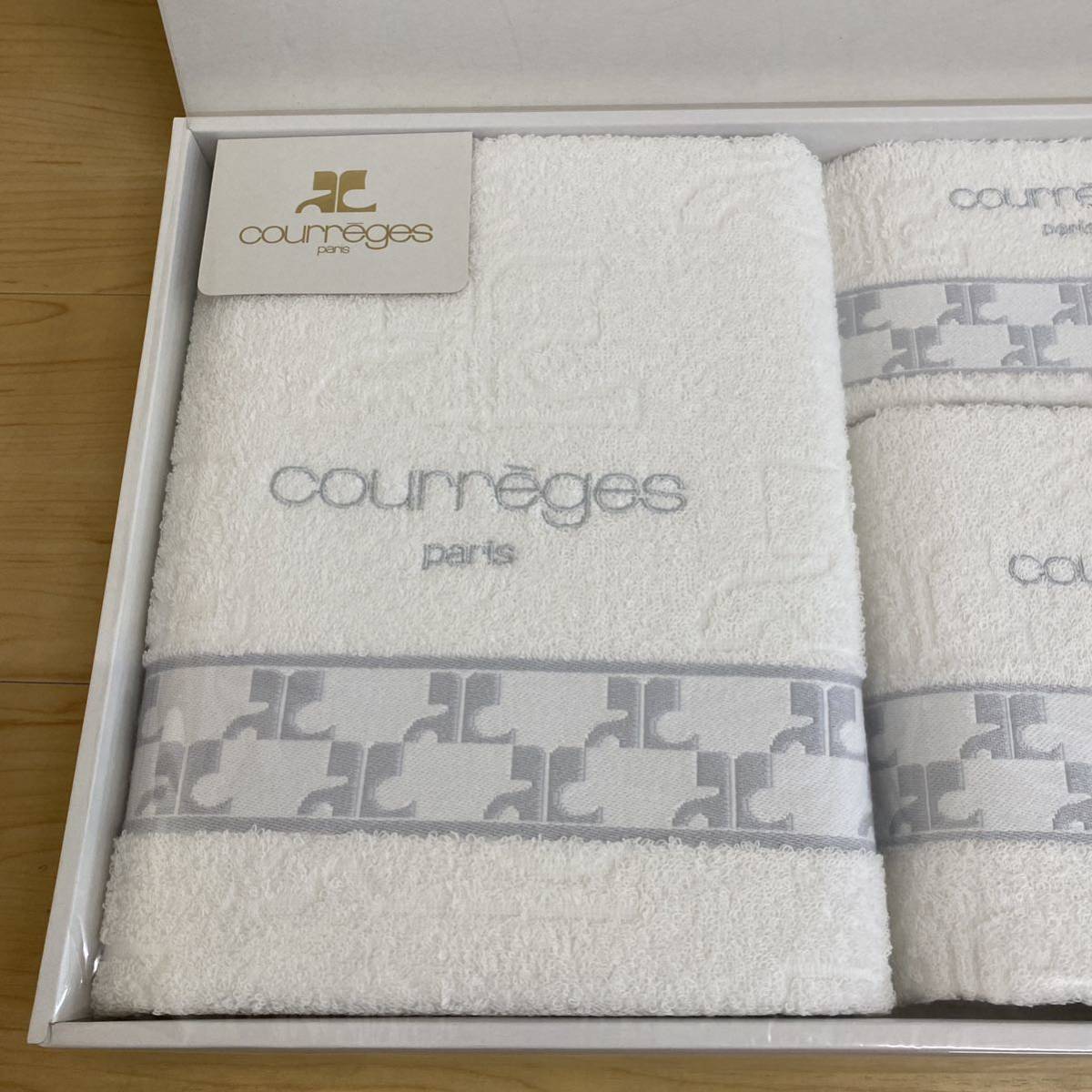 courreges　クレージュ　バスタオル　フェイスタオル　ウォッシュタオル　ホワイト　刺繍　no.132_画像2