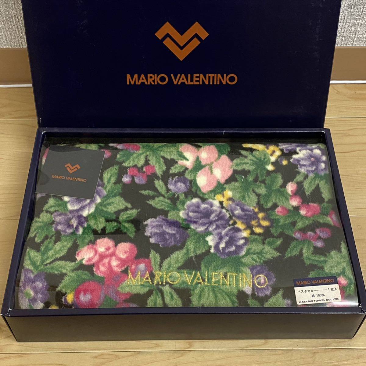 MARIO VALENTINO マリオ　ヴァレンチノ　バレンチノ　バスタオル 花柄 ブラック　no.133_画像1